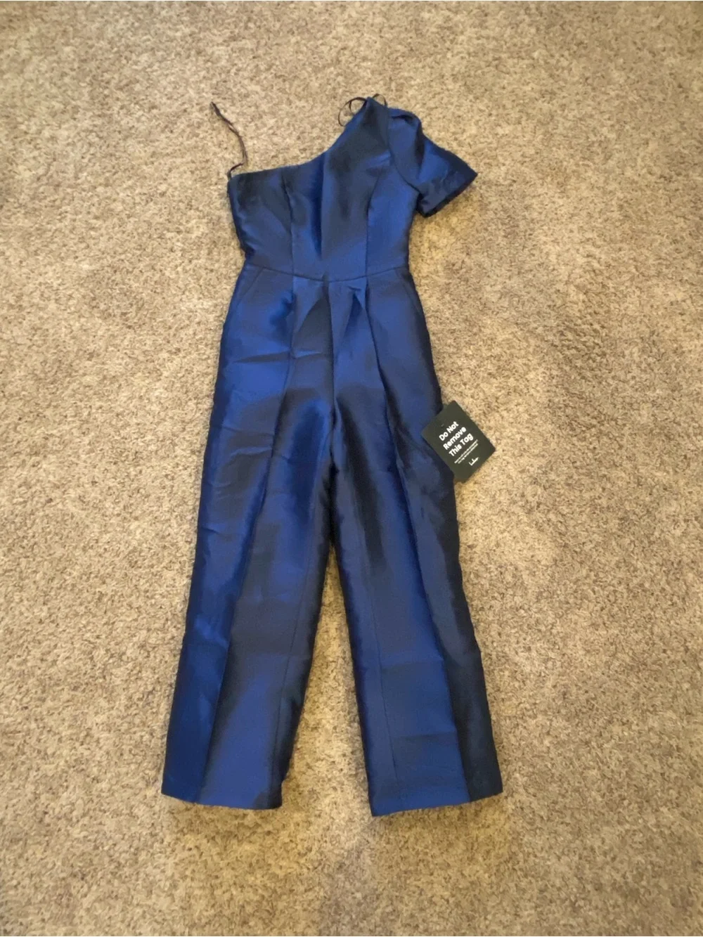 One-Shoulder Navy Satin Jumpsuit XS - Picture 5 of 5